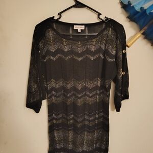 Black sweater with gold and silver zigzag threaded